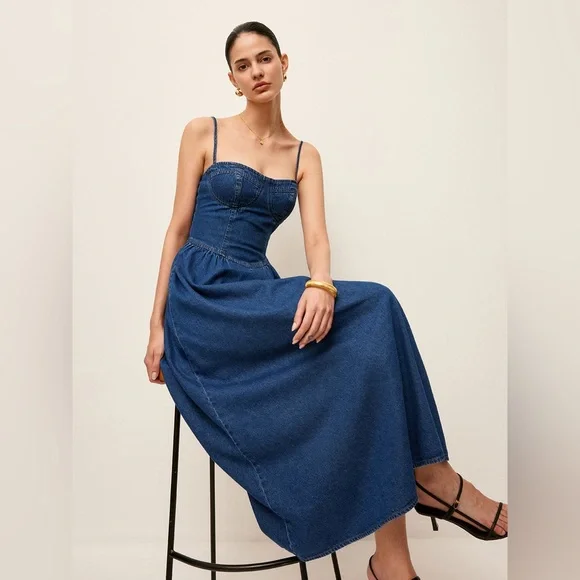 Commense Classic Blue Denim Midi Dress - Picture 3 of 6